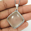 Cushion Rose Quartz Gemstone Tribal Unique Sister Bezel Pendant 925 Solid Silver