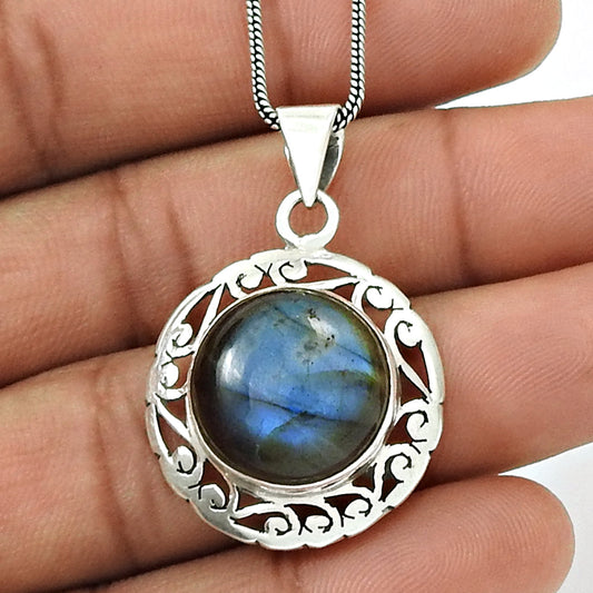 Birthday Gift Natural Labradorite Gemstone Pendant 925 Silver Jewelry S34