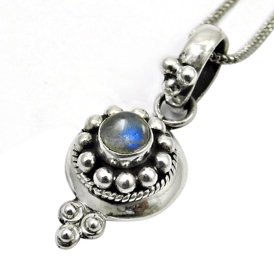 Natural Labradorite Gemstone 925 Sterling Silver Pendant Vintage For Girls B64