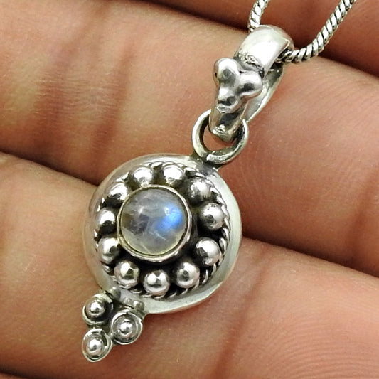 Rainbow Moonstone Gemstone Birthday Bohemian Mother Pendant 925 Sterling Silver