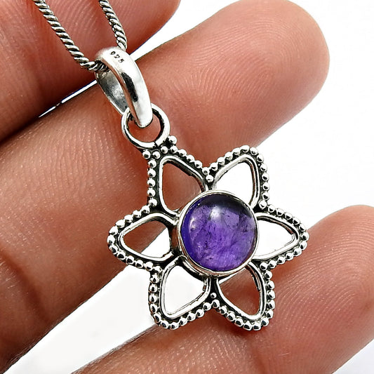 Crown Chakra Amethyst Gemstone 925 Solid Silver New Flower Wedding Boho Pendant