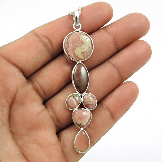 Birthday Gift 925 Silver Natural Rhodochrosite Gemstone Pendant Boho A29