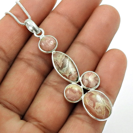 Birthday Gift Pendant Tribal 925 Silver Natural Rhodochrosite Gemstone C29