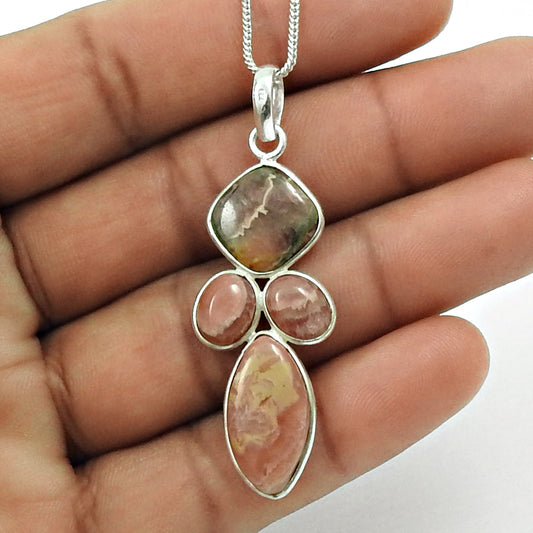 Natural Rhodochrosite Gemstone Pendant Boho 925 Sterling Silver For Girls D29