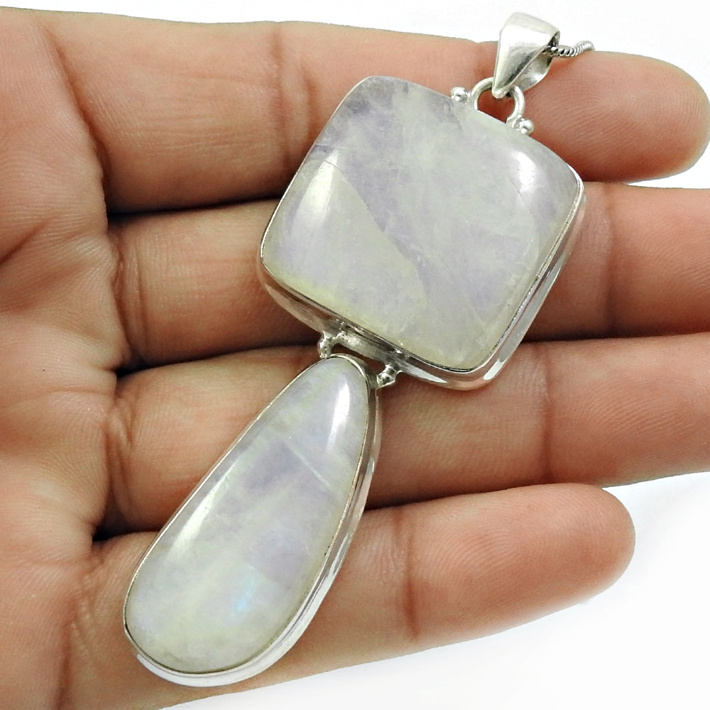 Solid Silver Rainbow Moonstone Stone Anniversary Bohemian Friend Gift Pendant