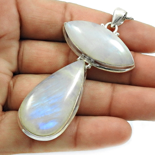 Pear Rainbow Moonstone Gemstone 925 Sterling Silver Bezel Wife Vintage Pendant