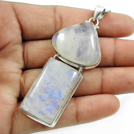 Rainbow Moonstone Stone 925 Silver Bezel Engagement Boho Ethnic Daughter Pendant