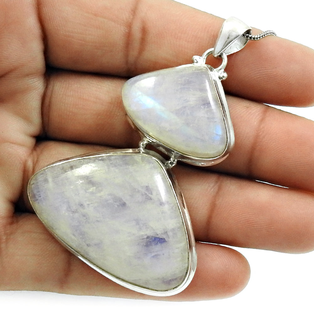 Natural Rainbow Moonstone Gemstone Pendant Tribal 925 Sterling Silver P70