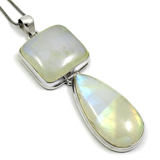 Natural Rainbow Moonstone Birthday Gift Pendant 925 Silver Statement Jewelry K8