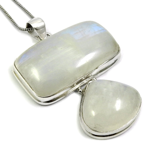 Natural Rainbow Moonstone Gemstone Pendant Bohemian 925 Silver For Women R70