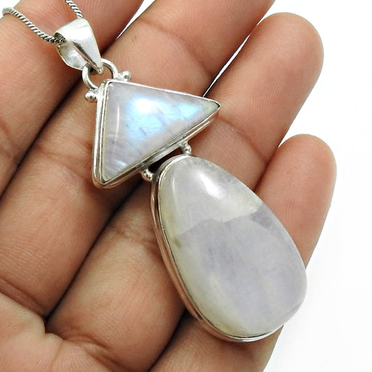 925 Sterling Silver Rainbow Moonstone Gemstone Boho Vintage Handcrafted Pendant