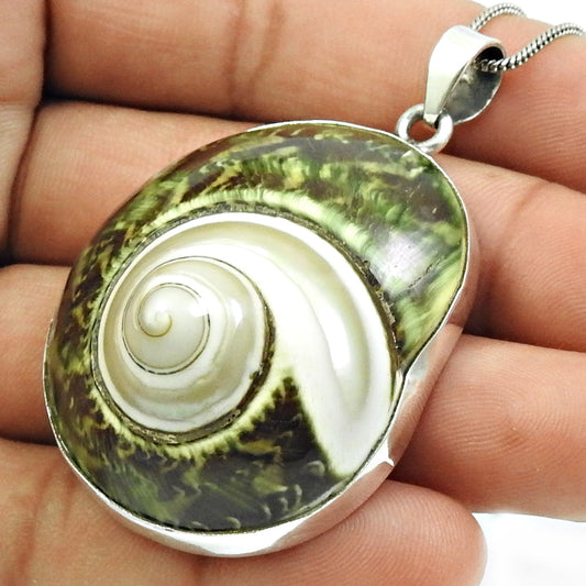 Shell Gemstone Pendant 925 Sterling Silver Vintage Jewelry