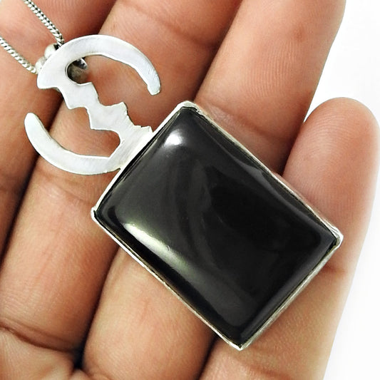 Natural Black Onyx Gemstone Pendant Vintage 925 Sterling Silver Jewelry For Girls X70