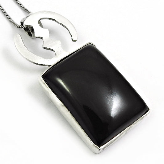 Natural Black Onyx Gemstone Pendant Vintage 925 Sterling Silver Jewelry For Girls X70