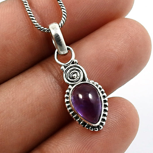 Natural Amethyst 925 Sterling Silver Bezel Bohemian Mother Engagement Pendant