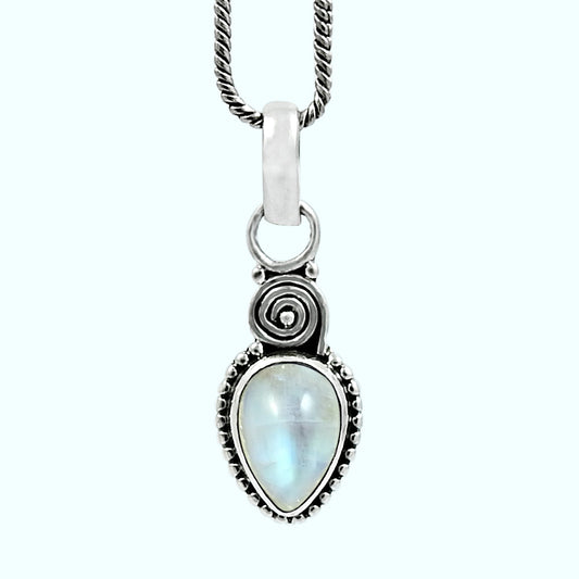 Natural Rainbow Moonstone Gemstone Pendant Bohemian 925 Silver For Women B30