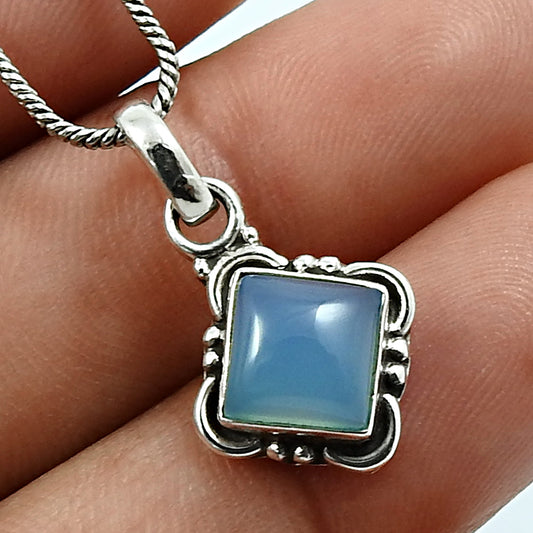 Natural Chalcedony Gemstone Pendant Vintage 925 Sterling Silver For Girls D30