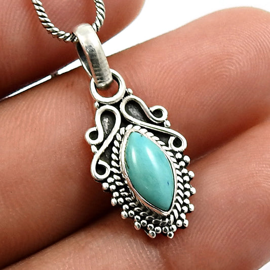 Natural Turquoise Gemstone 925 Sterling Silver Pendant Boho For Girls E30