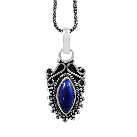 Natural Lapis Lazuli Gemstone Pendant Ethnic 925 Sterling Silver Jewelry Z87