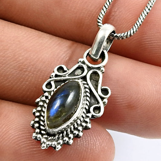 Gift For Her Labradorite Gemstone Pendant 925 Sterling Silver Boho Jewelry A2