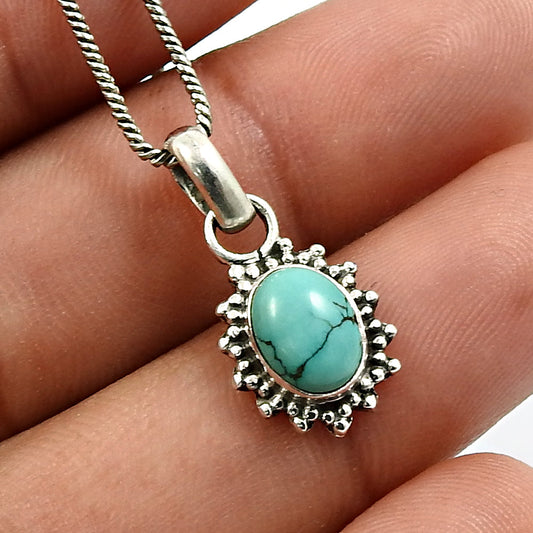 Natural Turquoise Gemstone 925 Sterling Silver Pendant Vintage For Girls I88