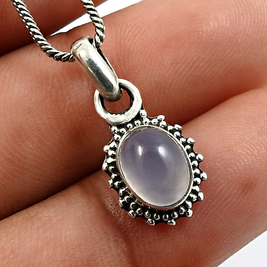 Birthday Gift 925 Sterling Silver Natural Chalcedony Gemstone Pendant Boho Z9