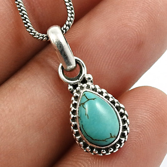 Natural Turquoise Elegant New Boho Throat Chakra Pendant Solid Sterling Silver