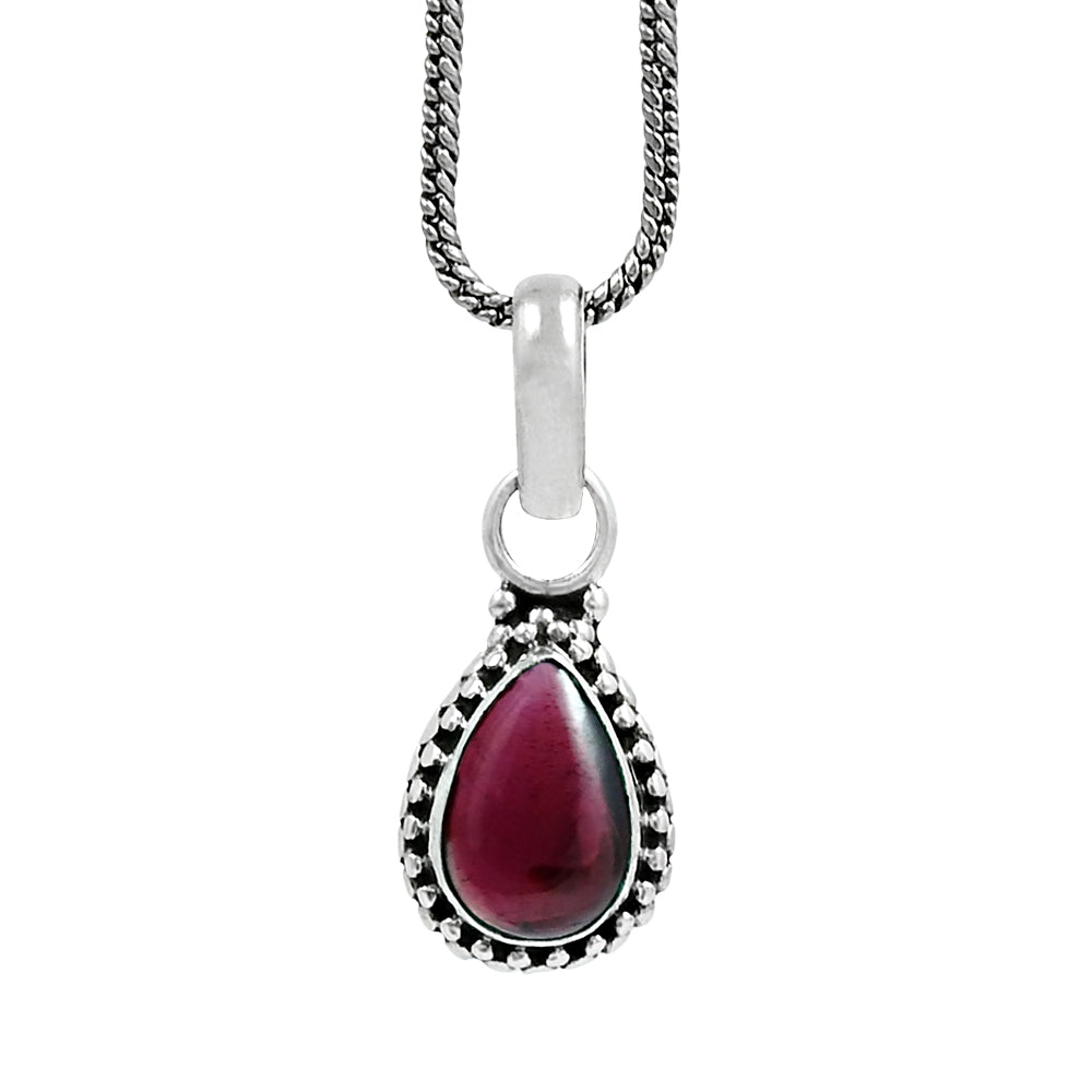 Natural Garnet Gemstone Pendant Tribal Red 925 Sterling Silver Jewelry E89