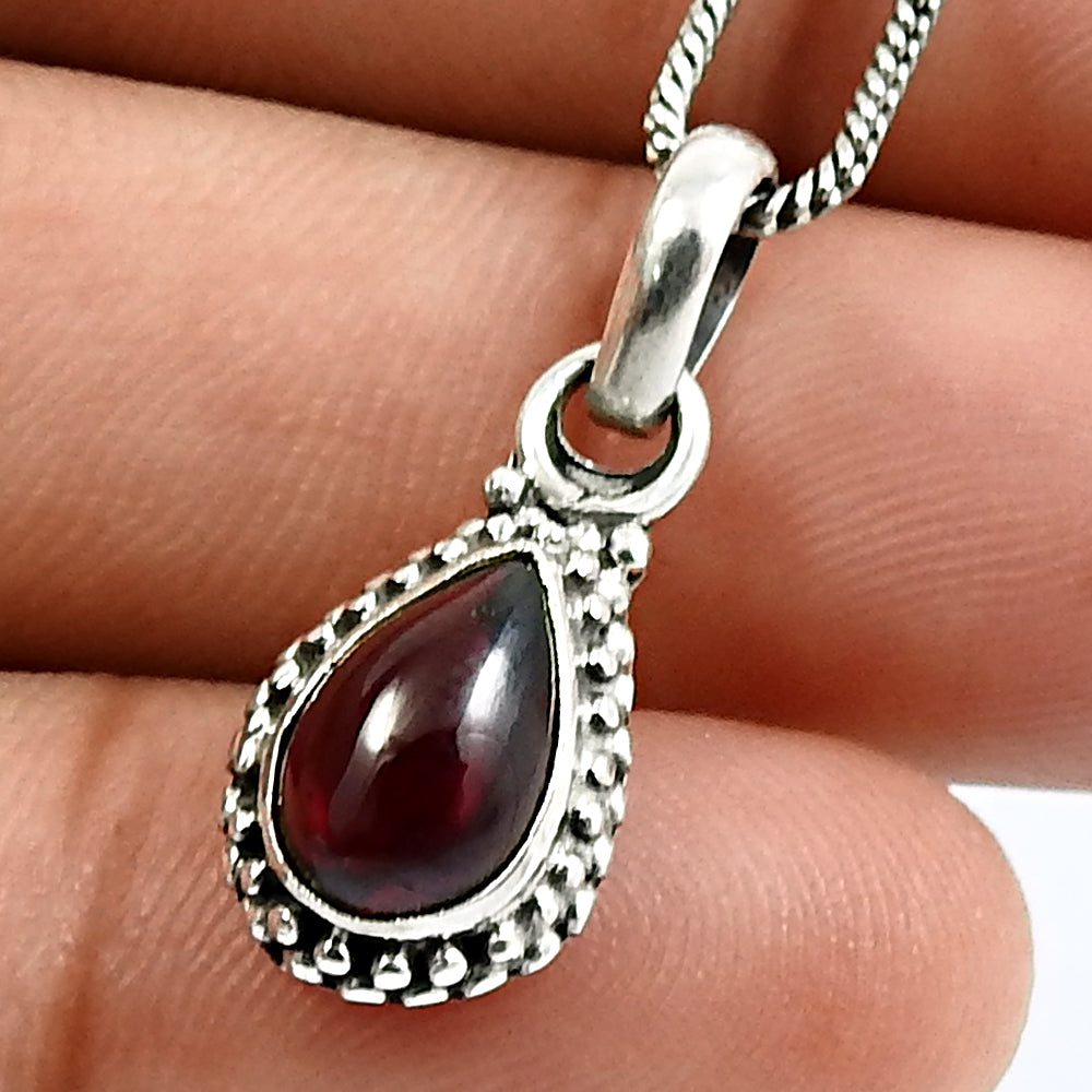 Natural Garnet Gemstone Pendant Tribal Red 925 Sterling Silver Jewelry E89