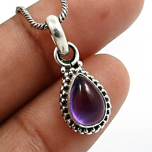 Birthday Gift Natural Amethyst Pendant Vintage 925 Sterling Silver H89