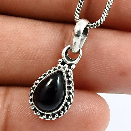 Birthday Gift 925 Sterling Silver Natural Black Onyx Gemstone Causal Pendant B10