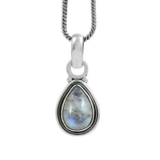 Natural Rainbow Moonstone Gemstone Pendant Bohemian 925 Silver For Women V89