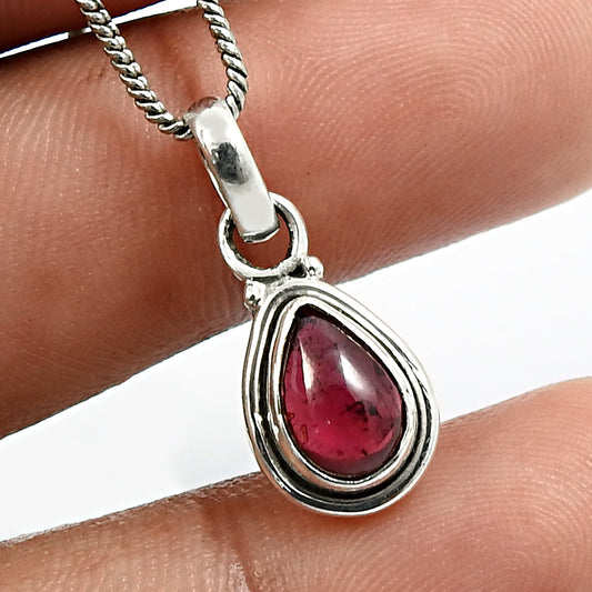 Birthday Gift 925 Sterling Silver Natural Garnet Gemstone Pendant Tribal Y89