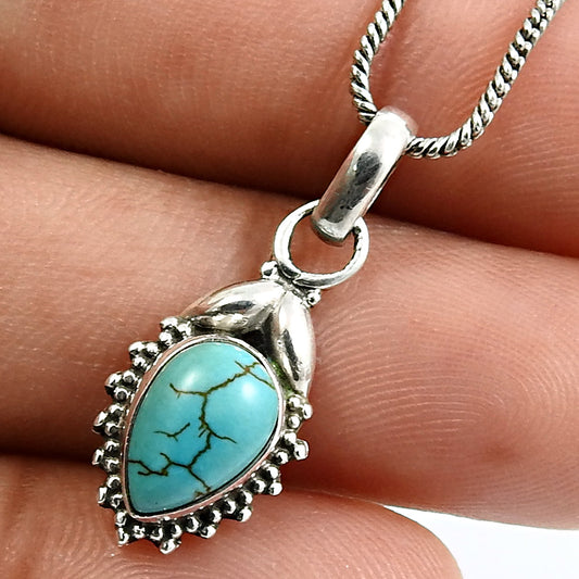 Natural Turquoise 925 Sterling Silver Engagement Art Deco Bezel Tribal Pendant