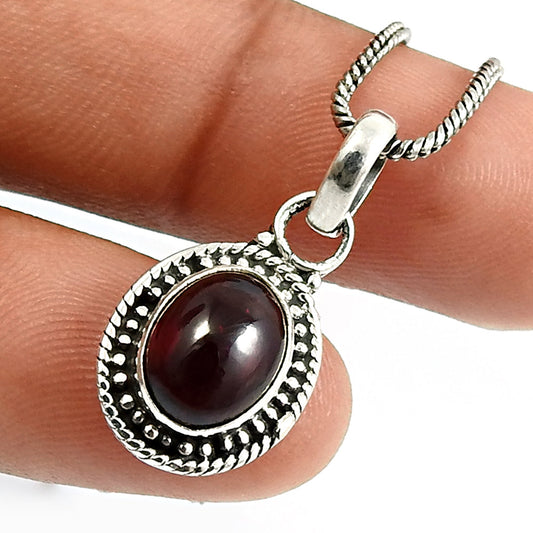 Natural Garnet Vintage Wife Best Sisters Gift January Pendant 925 Solid Silver