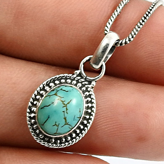 Natural Turquoise Mother New Ethnic Friend Gift Boho Pendant 925 Sterling Silver