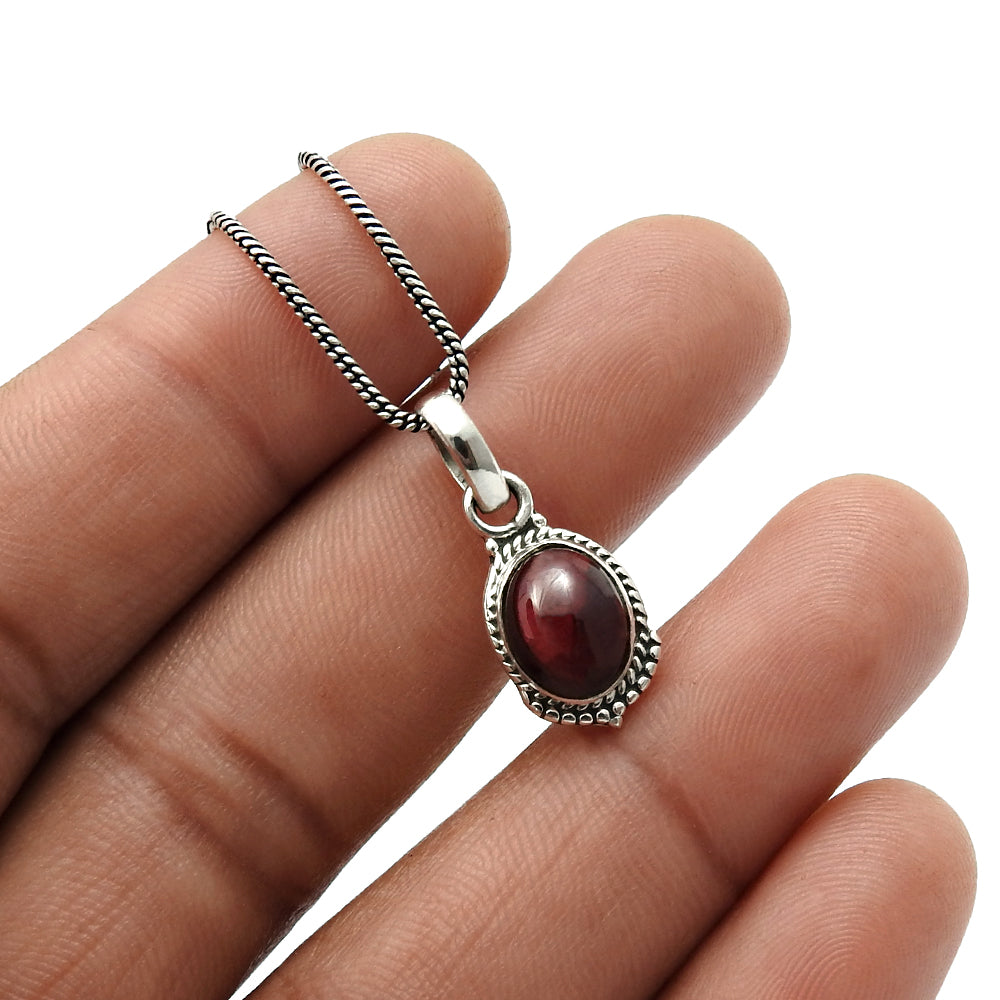 Natural Garnet Elegant Artisan Bezel Birthday Wedding Pendant 925 Solid Silver