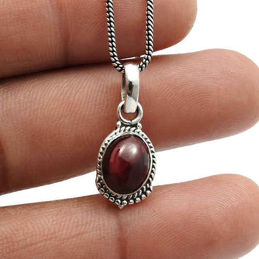 Natural Garnet Elegant Artisan Bezel Birthday Wedding Pendant 925 Solid Silver