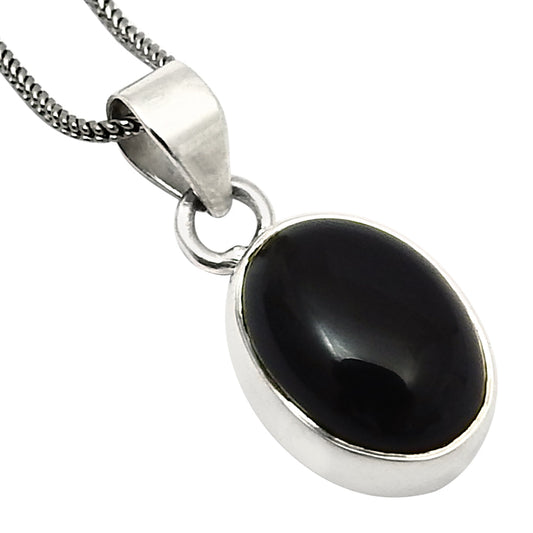 Natural Black Onyx Gemstone Jewelry 925 Sterling Silver Pendant Tribal For Women E31