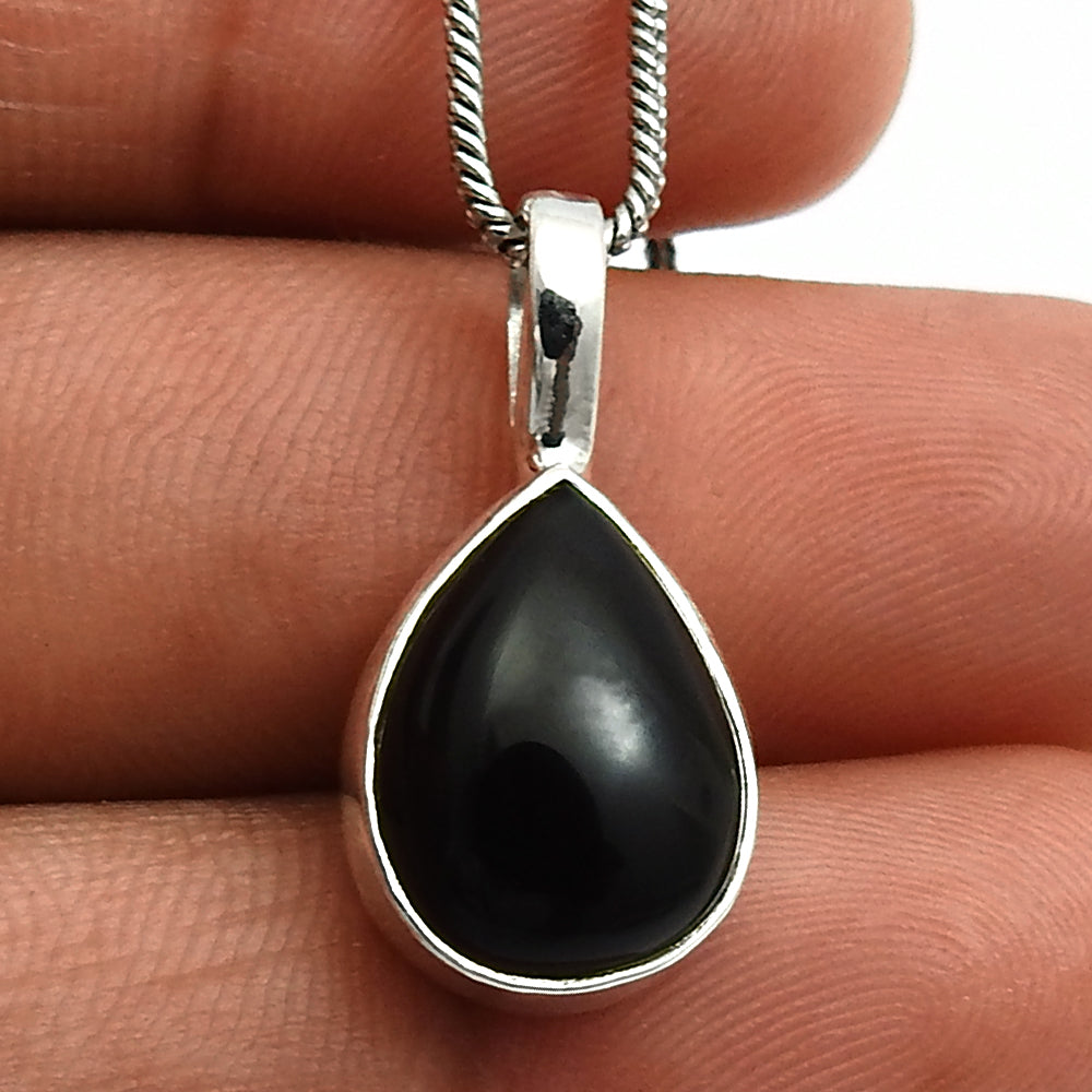 Gift For Her Natural Black Onyx Stone 925 Sterling Silver Pendant Chunky X57