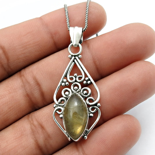 Gift For Her Natural Labradorite Artisan Pendant 925 Sterling Silver Jewelry E6