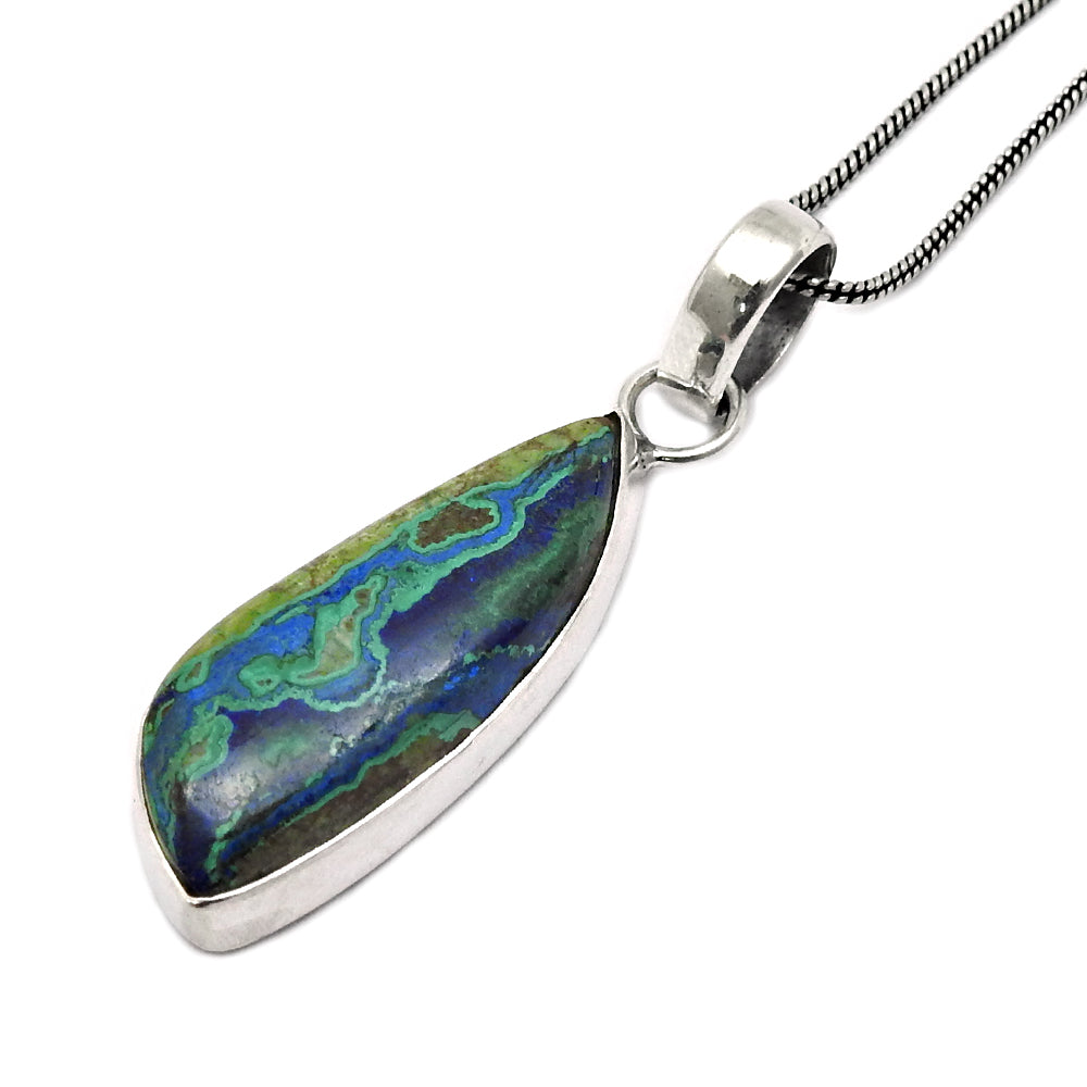 Natural Azurite Malachite Gemstone Pendant 925 Sterling Silver Ethnic Jewelry Y2