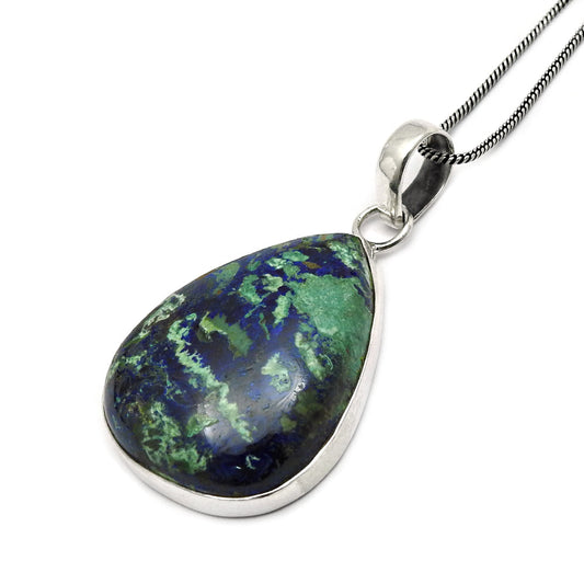 Natural Azurite Malachite Gemstone Pendant 925 Sterling Silver Jewelry N11