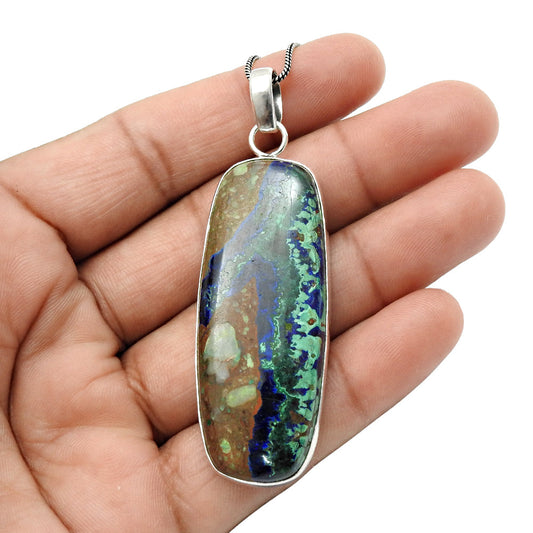 Birthday Gift 925 Sterling Silver Natural Azurite Malachite Stone Pendant J5