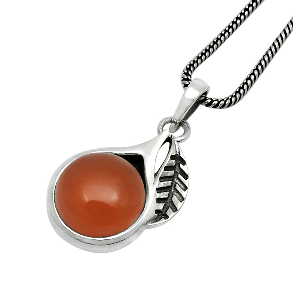 Carnelian Gemstone Solid Silver Bezel Leaf Birthday Sacral Chakra Wife Pendant