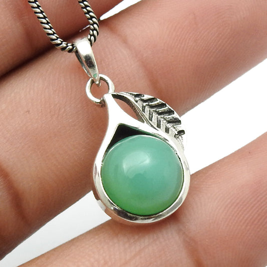 chrysoprase Gemstone Bezel Anniversary Heart Chakra Mother Pendant Solid Silver