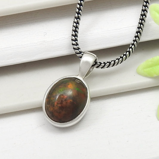 Natural Black Opal Solid 925 Sterling Silver Bezel Pendant