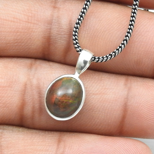 Natural Black Opal 925 Sterling Silver Bezel Pendant