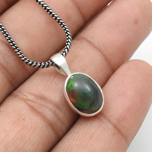 Natural Black Opal Solid 925 Silver Handmade Bezel Pendant