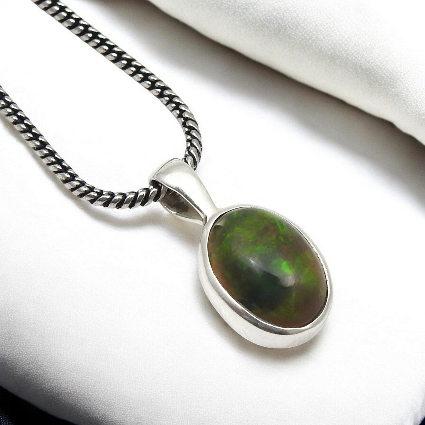 925 Sterling Silver Natural Black Opal Gemstone Pendant